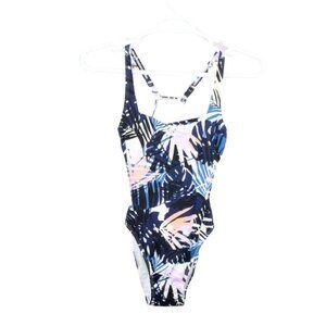 LL Bean New Currents Swimwear Squareneck Tanksuit Navy Palm Print Size 6